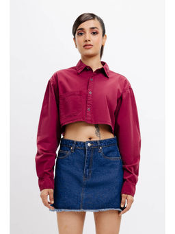 FREAKINS - Burgundy Full Sleeves Crop Shirt