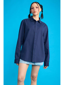FREAKINS - Easy Twill Navy Blue Women Regular Fit Shirt