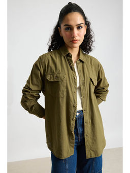 FREAKINS - Blaze Military Olive Solid Women Shirt