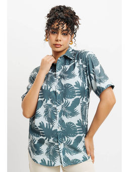 FREAKINS - Grey Palm Print Women Resort Shirt