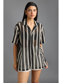 FREAKINS - Textured Crochet Women Stripes Shirt