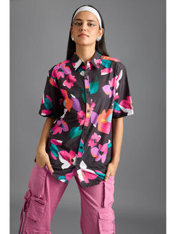 FREAKINS - Black Pink Printed Women Resort Shirt