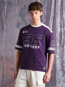 Hubberholme - Men Moto Varsity Graphic Printed Oversized Fit T-shirt