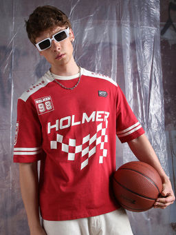 Hubberholme - Men Moto Varsity Graphic Printed Oversized Fit T-shirt