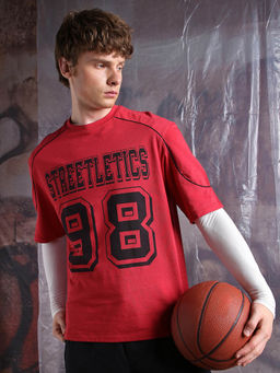 Hubberholme - Men Typography Streetletics Printed Round Neck Cotton Relaxed Fit T-shirt