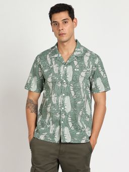 Lee - Men Printed Green Comfort Fit Shirt