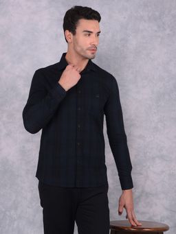 CRIMSOUNE CLUB - Men Dark Green Checks Pure Cotton Shirt