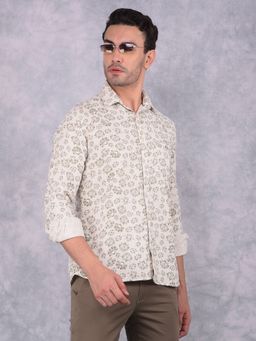 CRIMSOUNE CLUB - Men Beige Floral Print Pure Cotton Shirt