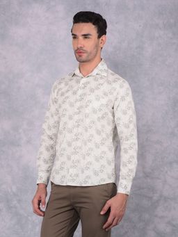 CRIMSOUNE CLUB - Men Off White Floral Print Pure Cotton Shirt