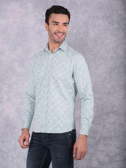 CRIMSOUNE CLUB - Men Blue Floral Print Pure Cotton Shirt