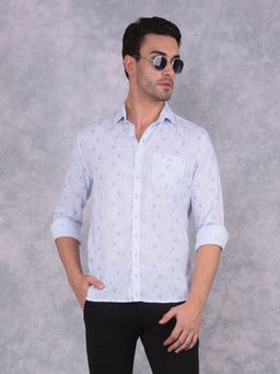 CRIMSOUNE CLUB - Men Blue Floral Printed Linen Shirt