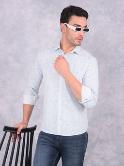 CRIMSOUNE CLUB - Men Blue Printed Pure Cotton Shirt