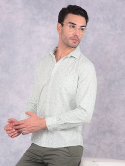 CRIMSOUNE CLUB - Men Green Printed Pure Cotton Shirt