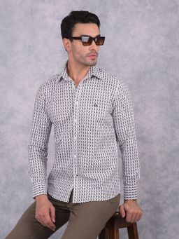 CRIMSOUNE CLUB - Men Grey Geometric Printed Pure Cotton Shirt