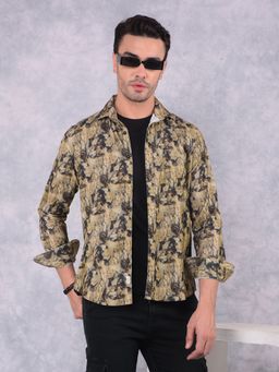 CRIMSOUNE CLUB - Men Brown Floral Print Pure Cotton Corduroy Shirt