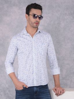 CRIMSOUNE CLUB - Men Blue Printed Pure Cotton Shirt