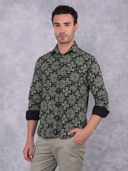 CRIMSOUNE CLUB - Men Green Floral Print Pure Cotton Shirt
