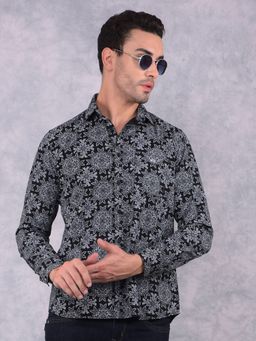 CRIMSOUNE CLUB - Men Grey Floral Print Pure Cotton Shirt