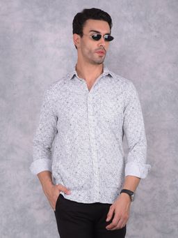 CRIMSOUNE CLUB - Men White Printed Pure Cotton Shirt