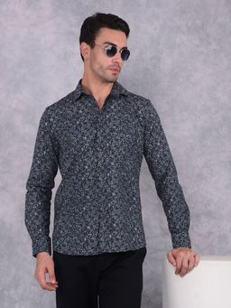 CRIMSOUNE CLUB - Men Navy Blue Printed Pure Cotton Shirt