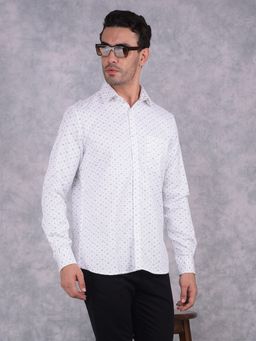 CRIMSOUNE CLUB - Men White Floral Print Pure Cotton Shirt