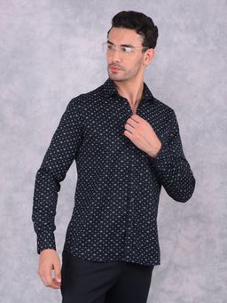 CRIMSOUNE CLUB - Men Navy Blue Floral Print Pure Cotton Shirt