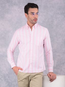 CRIMSOUNE CLUB - Men Pink Vertical Striped Pure Cotton Shirt