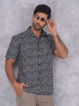 CRIMSOUNE CLUB - Men Navy Blue Printed Shirt