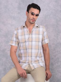 CRIMSOUNE CLUB - Men Beige Checks Pure Cotton Shirt
