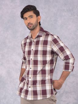 CRIMSOUNE CLUB - Men Wine Checks Pure Cotton Shirt