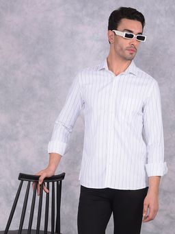 CRIMSOUNE CLUB - Men White Vertical Striped Pure Cotton Shirt