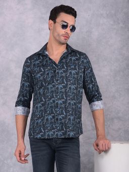 CRIMSOUNE CLUB - Men Teal Floral Print Shirt