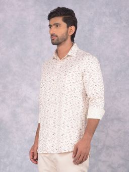 CRIMSOUNE CLUB - Men Cream Geometric Print Pure Cotton Shirt