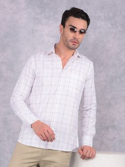 CRIMSOUNE CLUB - Men White Checks Pure Cotton Shirt