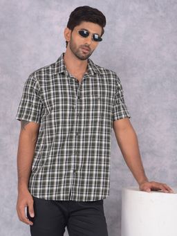 CRIMSOUNE CLUB - Men Olive Checks Pure Cotton Shirt