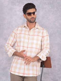CRIMSOUNE CLUB - Men Beige Checks Pure Cotton Shirt