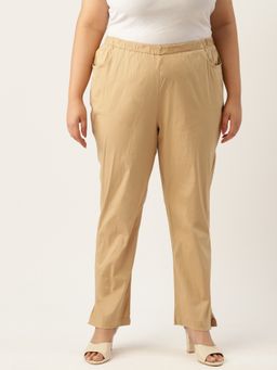 theRebelinme - Plus Size Womens Beige Solid Relaxed High Rise Trouser