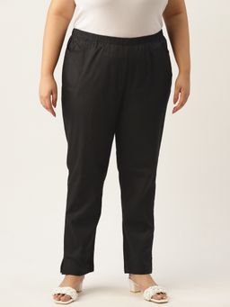 theRebelinme - Plus Size Womens Black Solid Relaxed High Rise Trouser