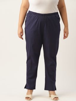 theRebelinme - Plus Size Womens Navy Blue Solid Relaxed High Rise Trouser