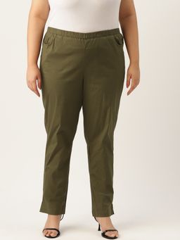 theRebelinme - Plus Size Womens Olive Solid Relaxed High Rise Trouser