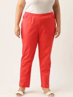 theRebelinme - Plus Size Womens Red Solid Relaxed High Rise Trouser