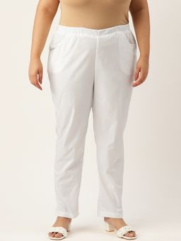 theRebelinme - Plus Size Womens White Solid Relaxed High Rise Trouser