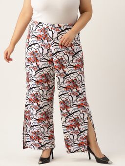 theRebelinme - Plus Size Womens Black & White Floral Print Wide Leg Palazzo