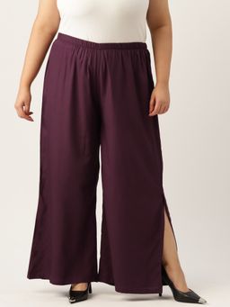 theRebelinme - Plus Size Womens Plum Solid Wide Leg High Rise Palazzo