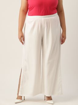 theRebelinme - Plus Size Womens White Solid Wide Leg High Rise Palazzo