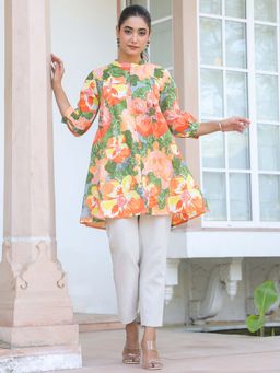 Janasya - Womens Multi-Color Pure Cotton Floral Printed A-Line Kurti