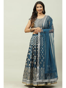 Biba - Teal Flared Lehenga Set (Set of 3)