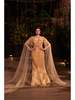 Jigar and Nikita - Yellow Shower Lehenga with Blouse and Cape (Set of 3)