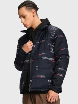 Bewakoof - Men's Black All Over Printed Oversized Puffer Jacket