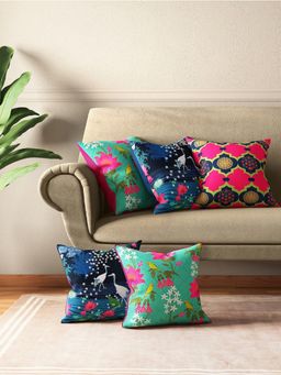 India Circus by Krsnaa Mehta - Blooms & Swans Cushion Cover Set Of 5